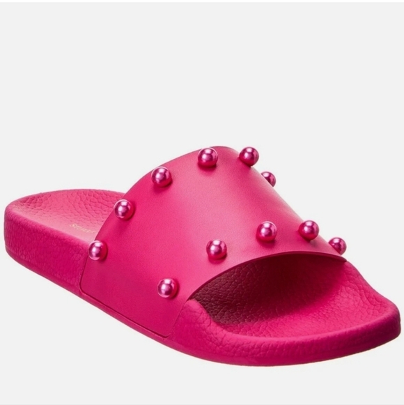 New Stuart Weitzman Supetstud Leather Peonia Pool Slide Sandals NWT Size 7 - Picture 1 of 4